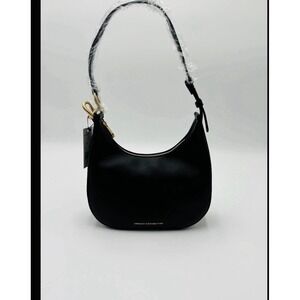 NWT French Connection Black Smooth Shoulder Bag Moritz Style Gold